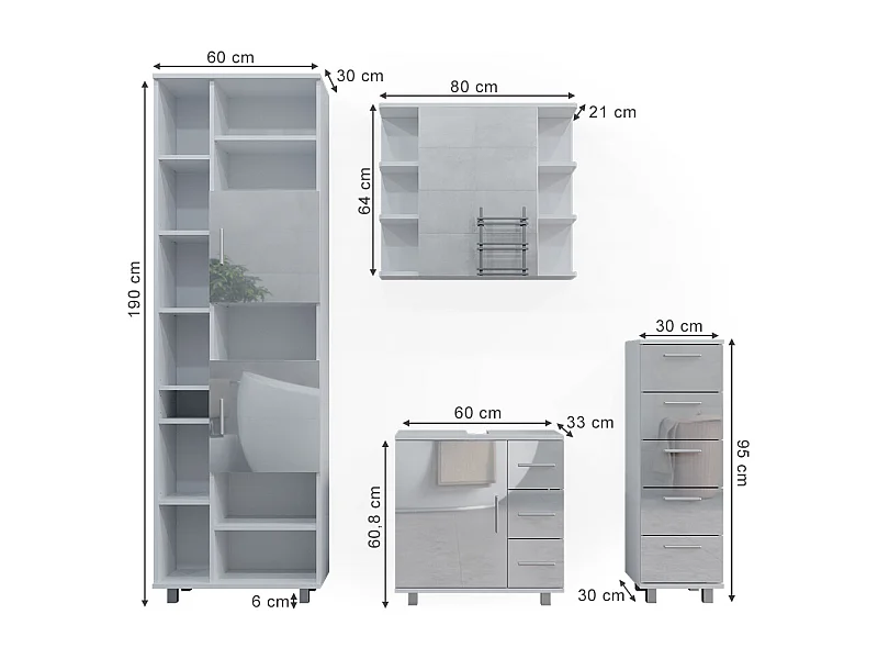 Conjunto de móveis de casa de banho branco alto brilho 60x33x60 ilias