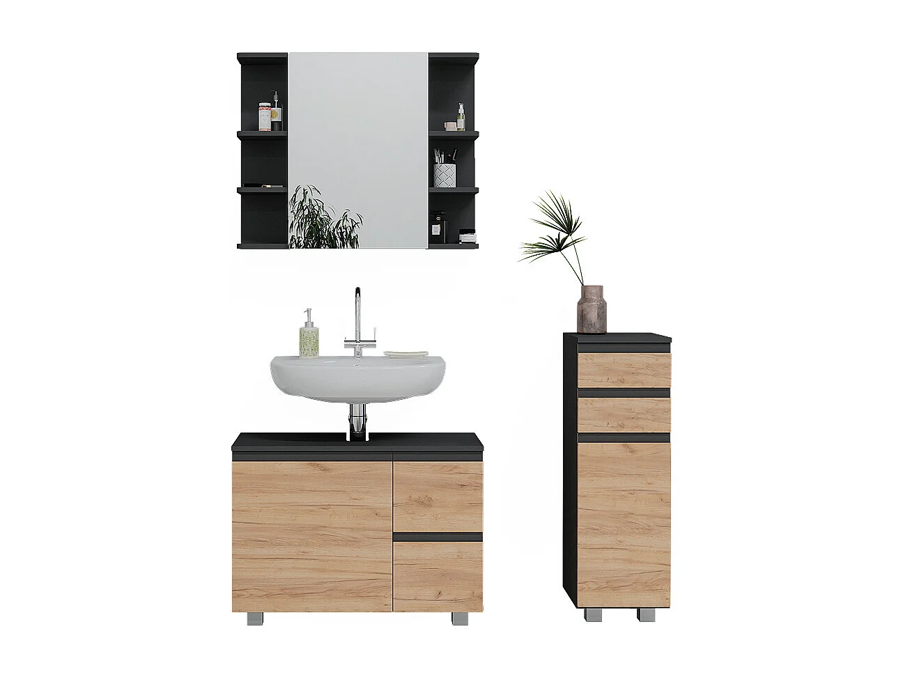 Badmöbel-Set grau 80x33x60 j-shape