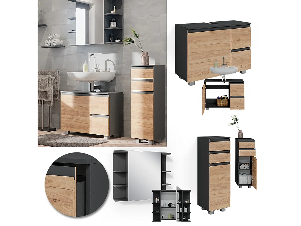 Meubles bain gris 80x33x60 j-shape