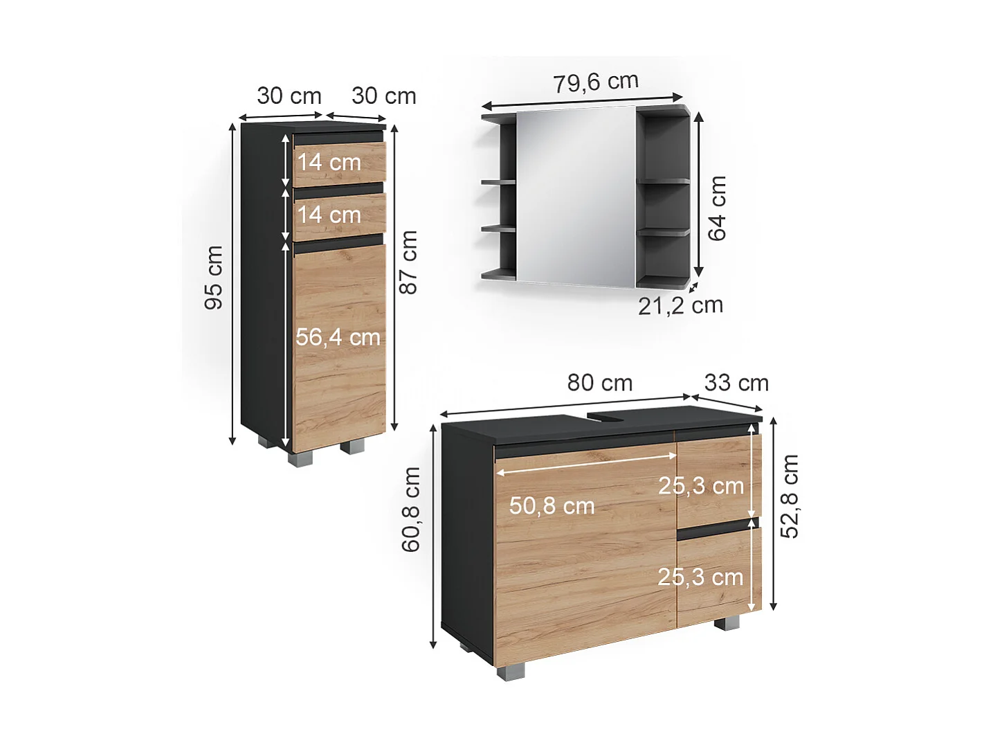 Meubles bain gris 80x33x60 j-shape