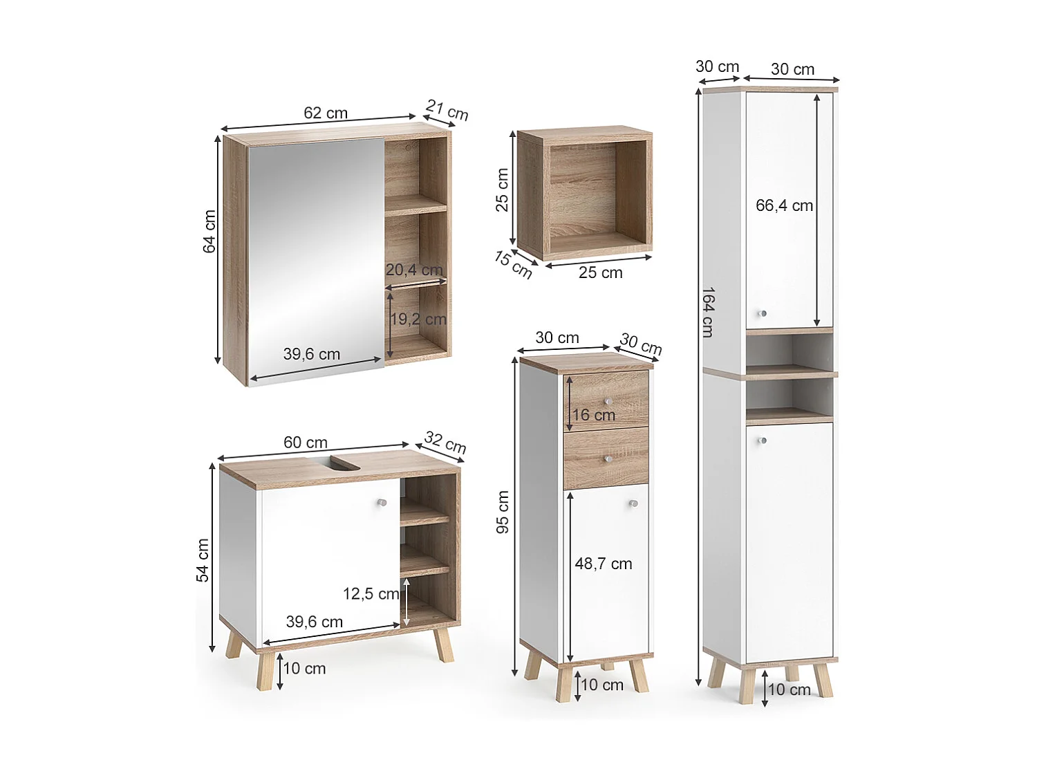 Set mobili bagno bianco 62x32x54 senyo