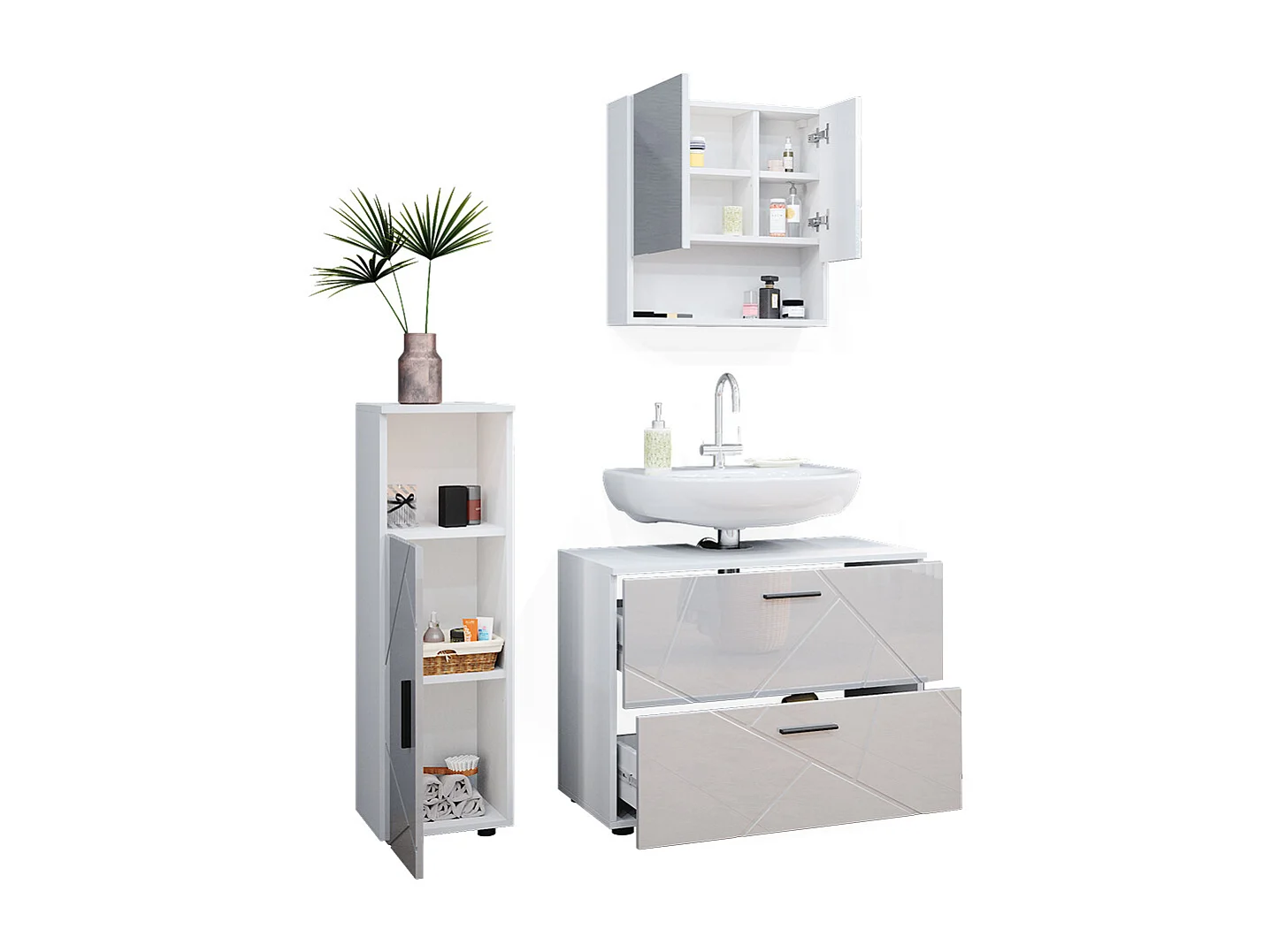 Badmöbel-Set weiß hochglanz 80x41x58.6 irma