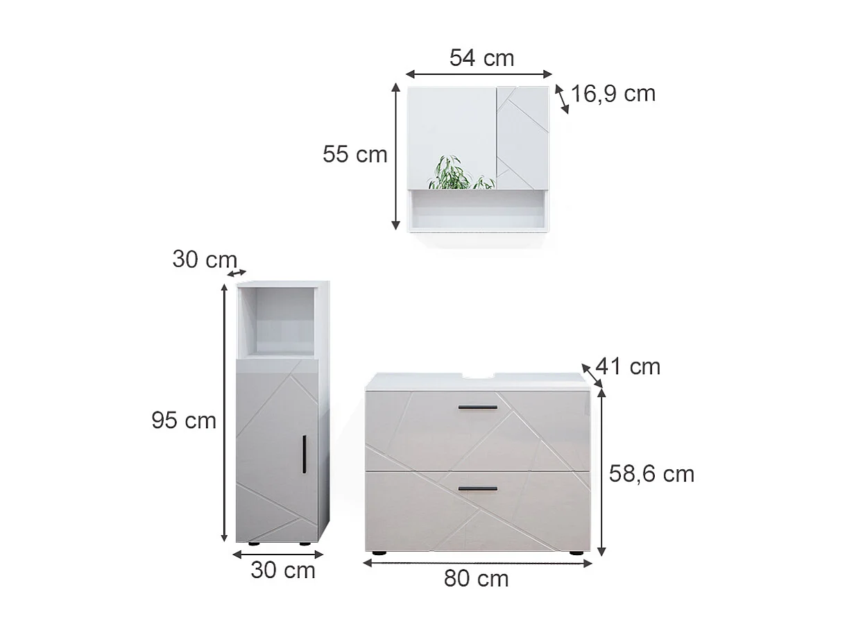 Meubles bain blanc haute brillance 80x41x58.6 irma