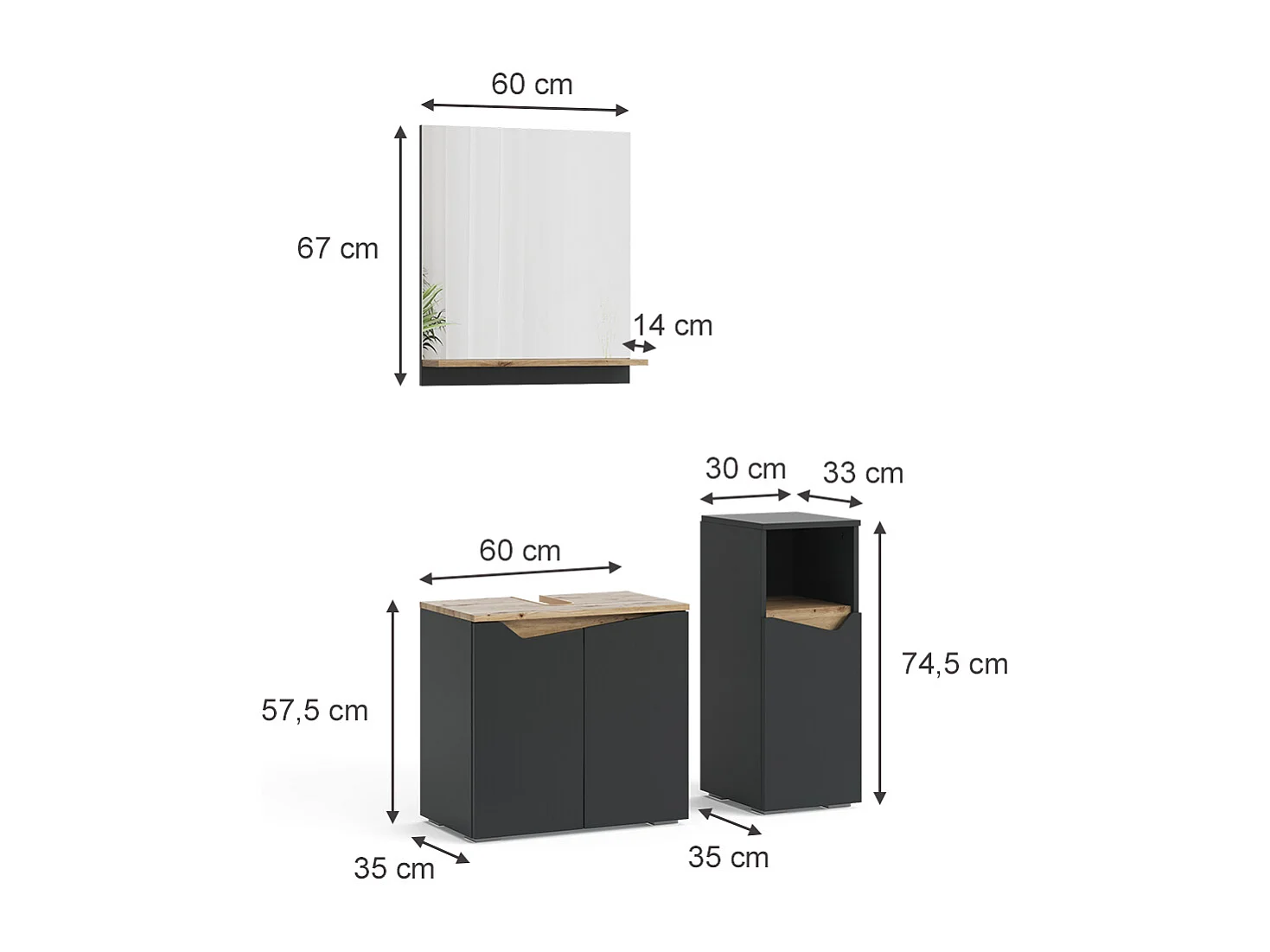 Meubles bain anthracite 60x35x57 marelle