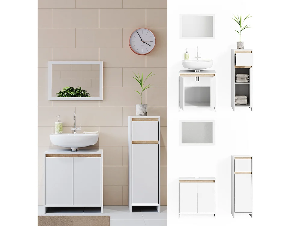 Conjunto de muebles de baño blanco/sonoma 58x33x60 emma