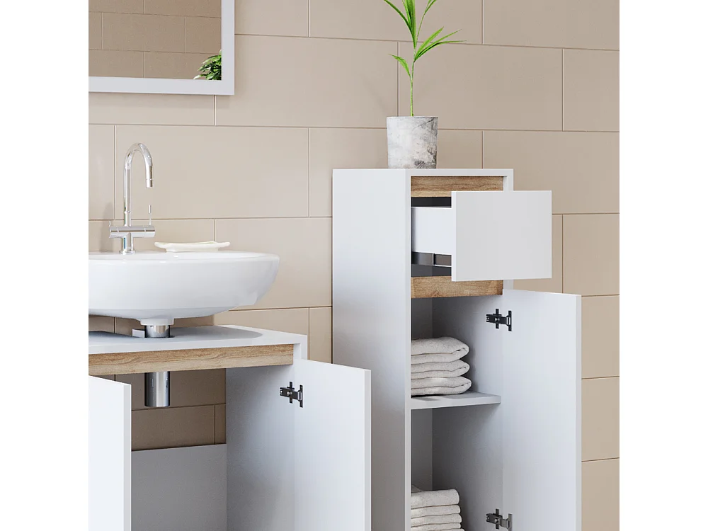 Conjunto de muebles de baño blanco/sonoma 58x33x60 emma