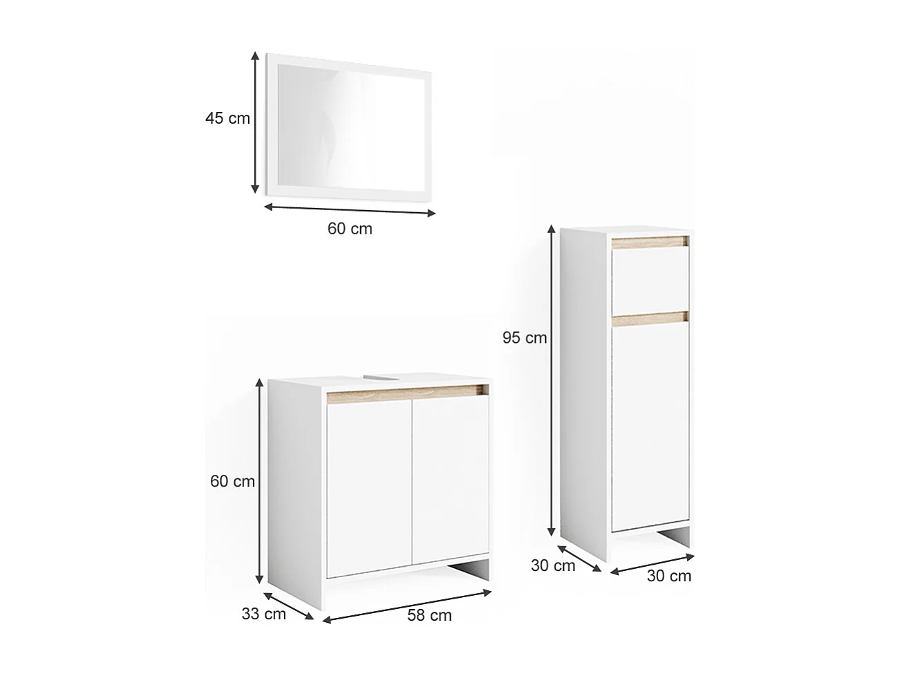 Meubles bain blanc/sonoma 58x33x60 emma