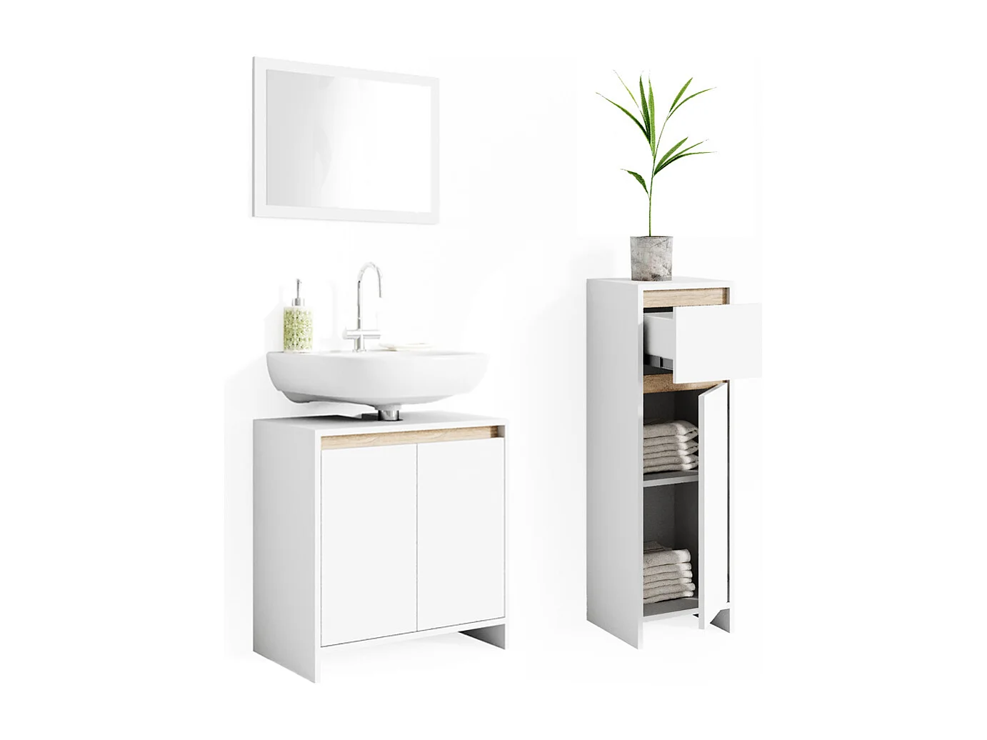 Meubles bain blanc/sonoma 58x33x60 emma