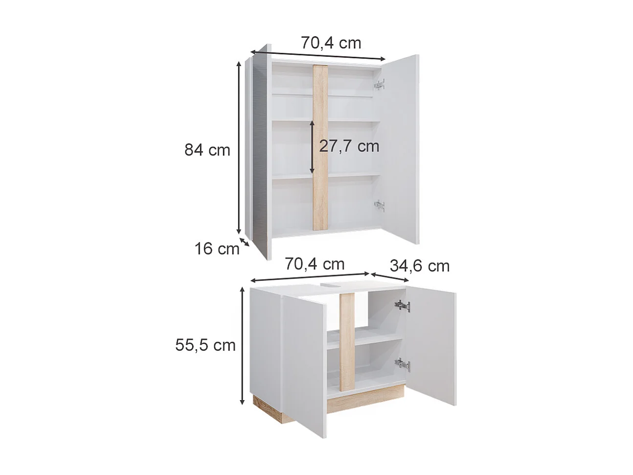 Set di mobili da bagno bianco 70x34x55 gloria