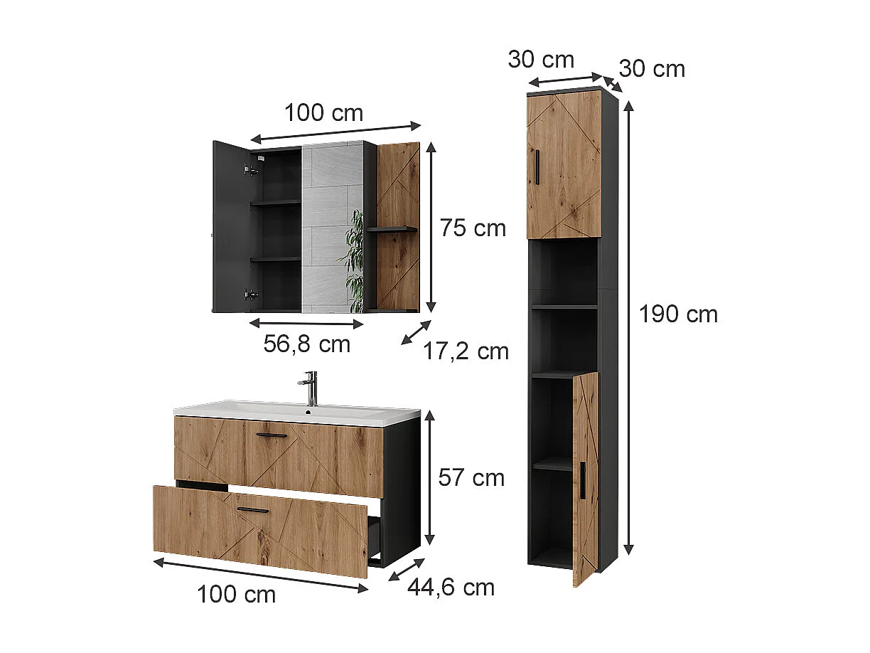 Set di mobili da bagno antracite/artisan 100x44.6x57 irma