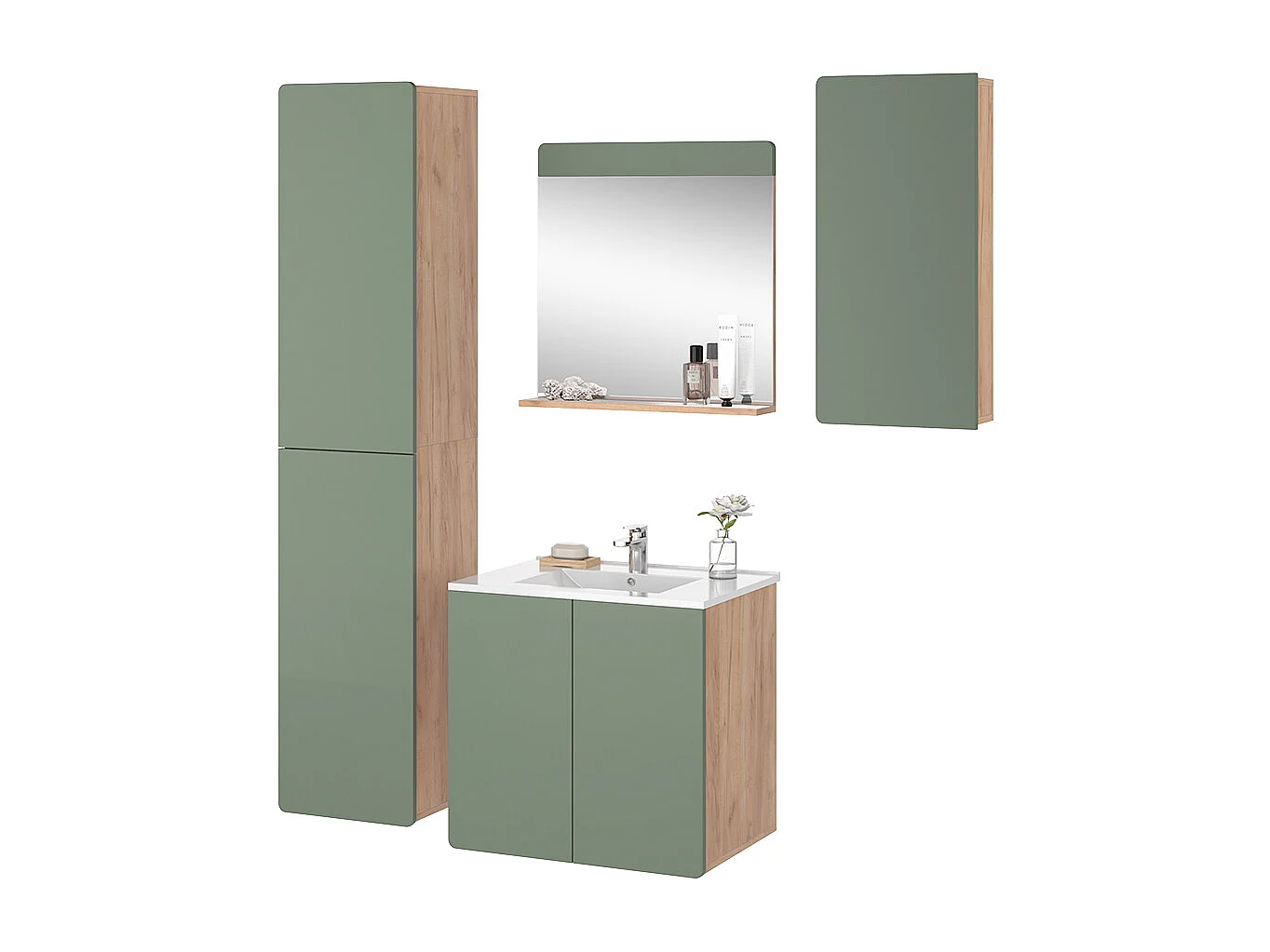 Meubles bain force dor chêne/vert 61.8x44.8x57.8 izan