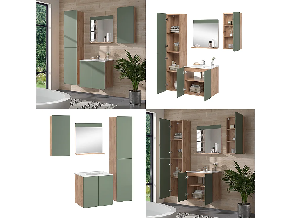 Meubles bain force dor chêne/vert 61.8x44.8x57.8 izan