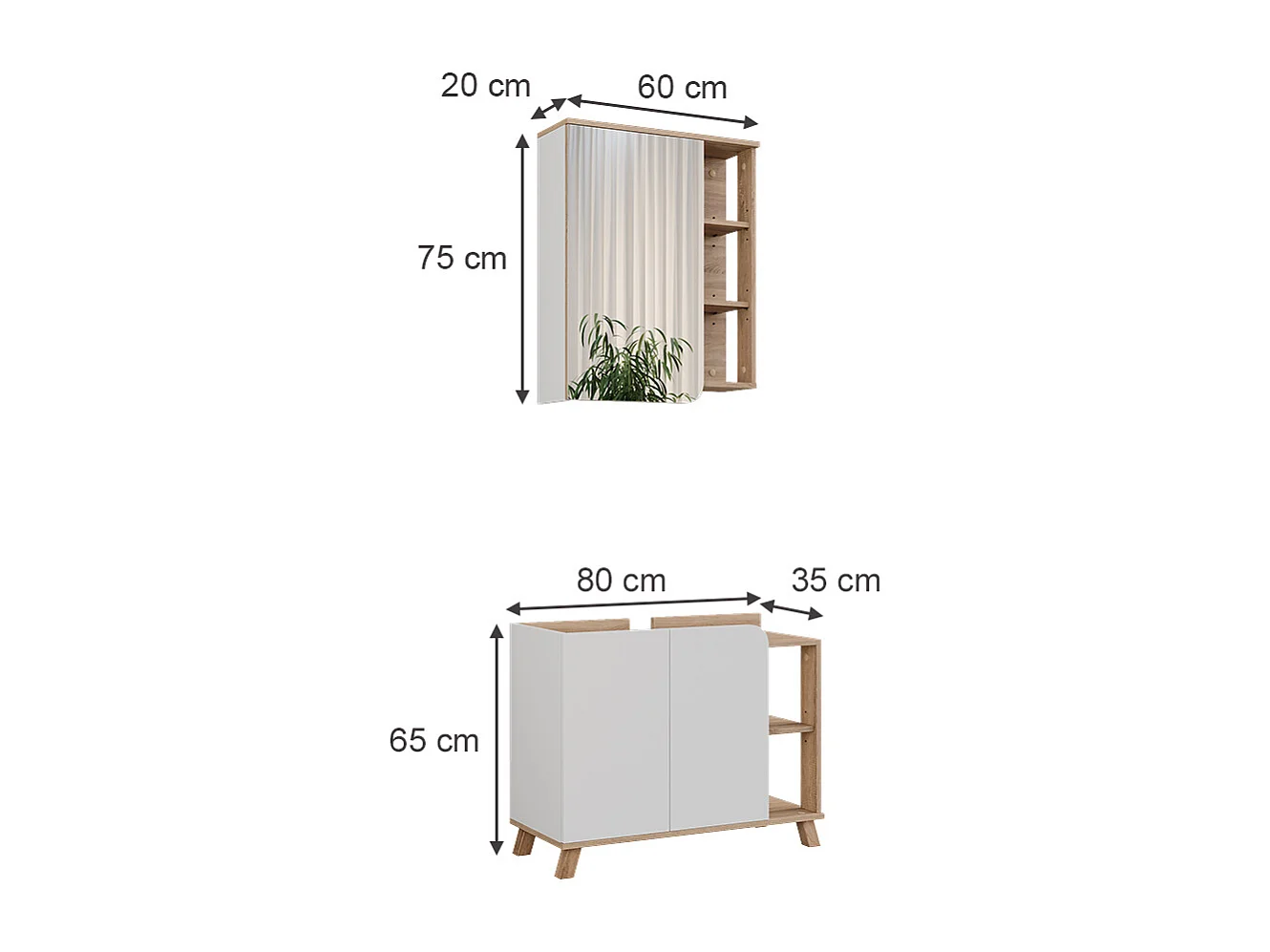 Meubles bain sonoma/blanc 80x35x65 karen