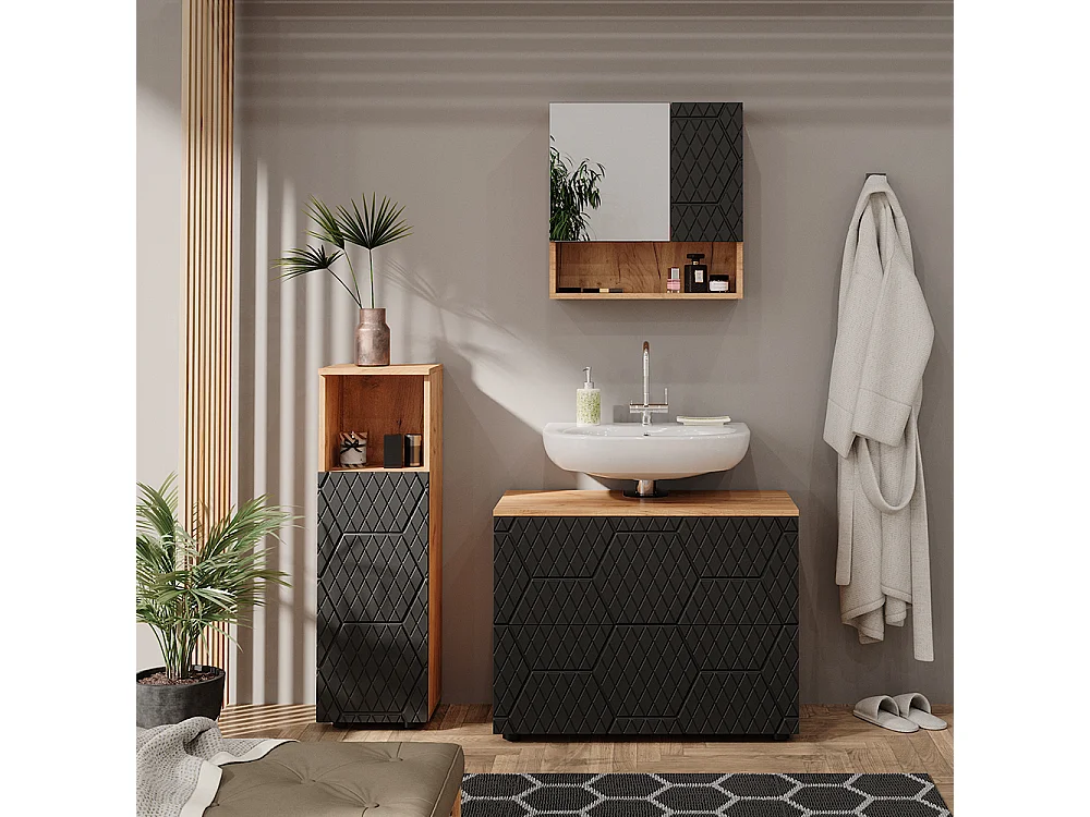 Meubles bain anthracite avec structure en nid dabeille 80x41x58.6 irma
