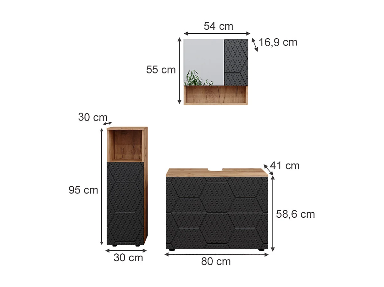 Meubles bain anthracite avec structure en nid dabeille 80x41x58.6 irma