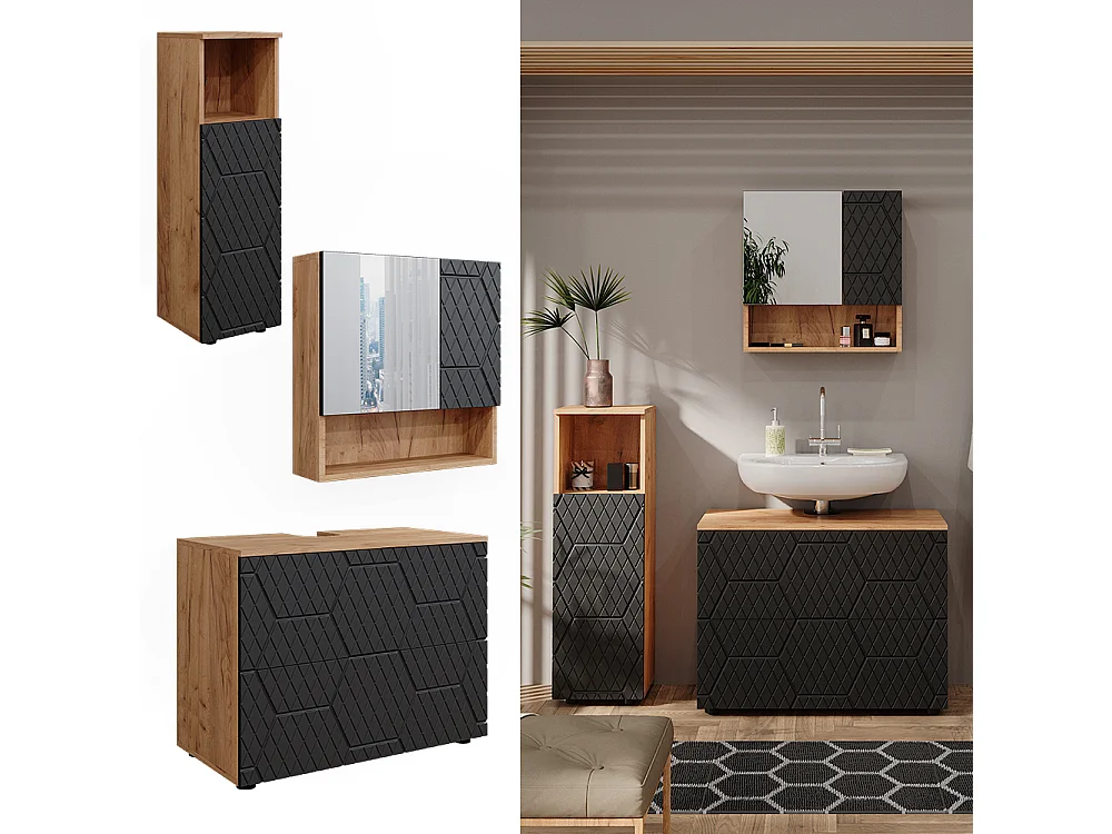 Badmöbel-Set anthrazit mit wabenstruktur 80x41x58.6 irma