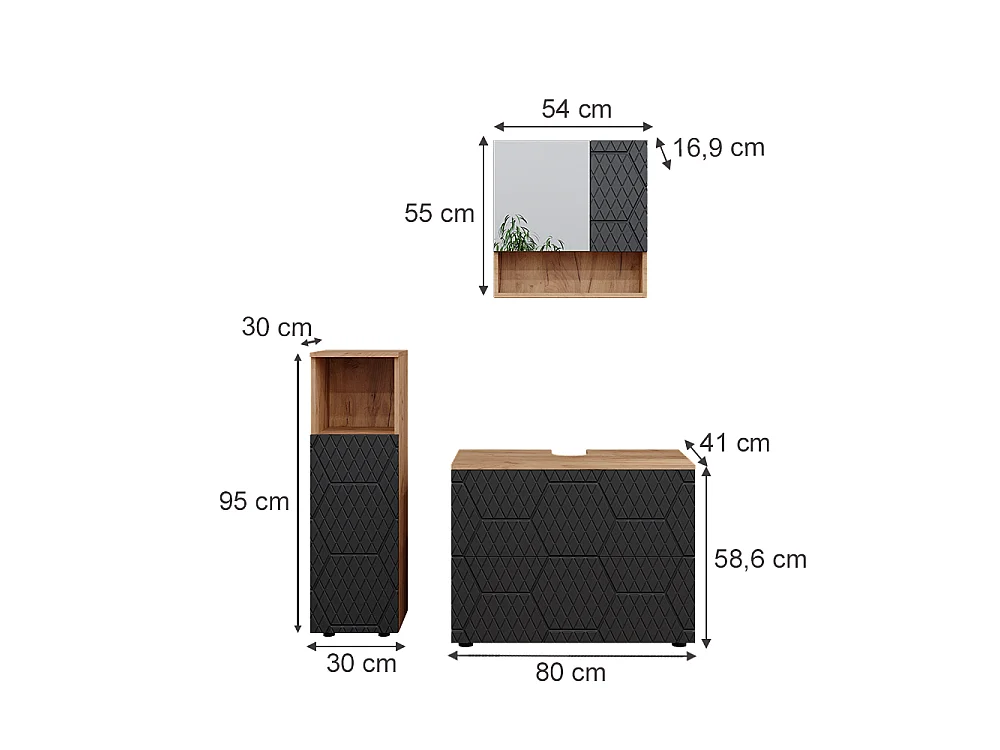 Badmöbel-Set anthrazit mit wabenstruktur 80x41x58.6 irma