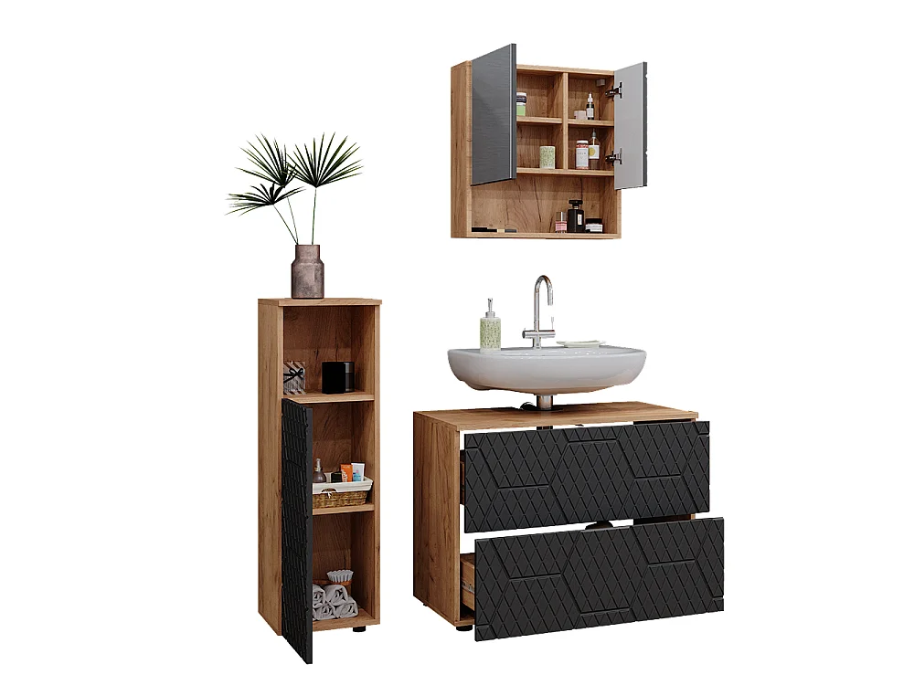 Badmöbel-Set anthrazit mit wabenstruktur 80x41x58.6 irma