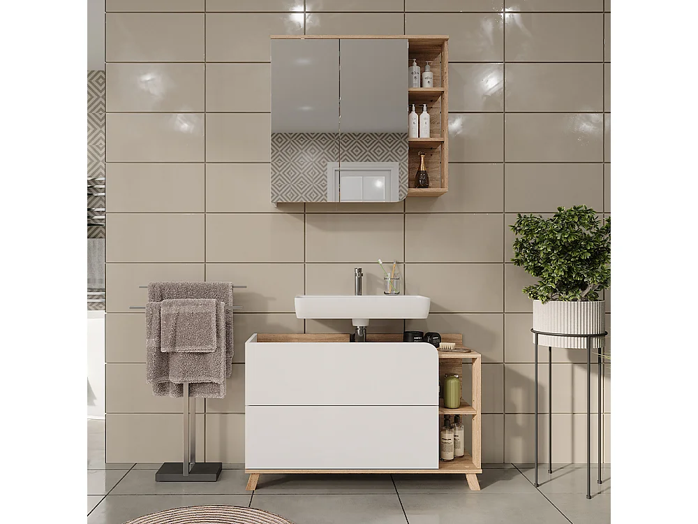 Set di mobili da bagno sonoma/bianco 100x35x65 karen
