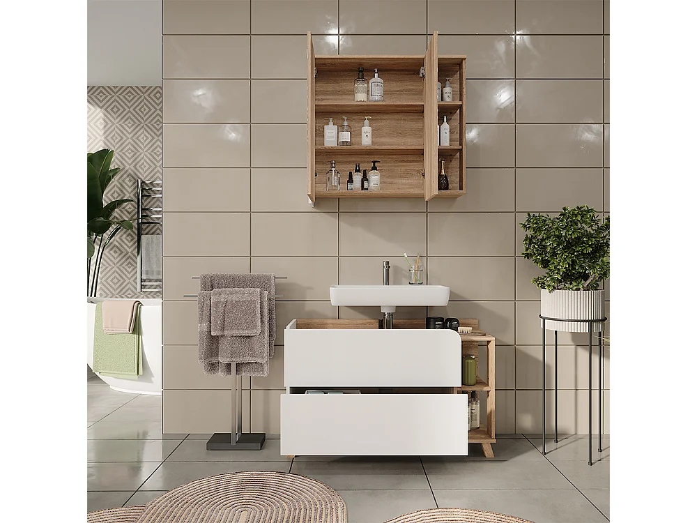 Set di mobili da bagno sonoma/bianco 100x35x65 karen