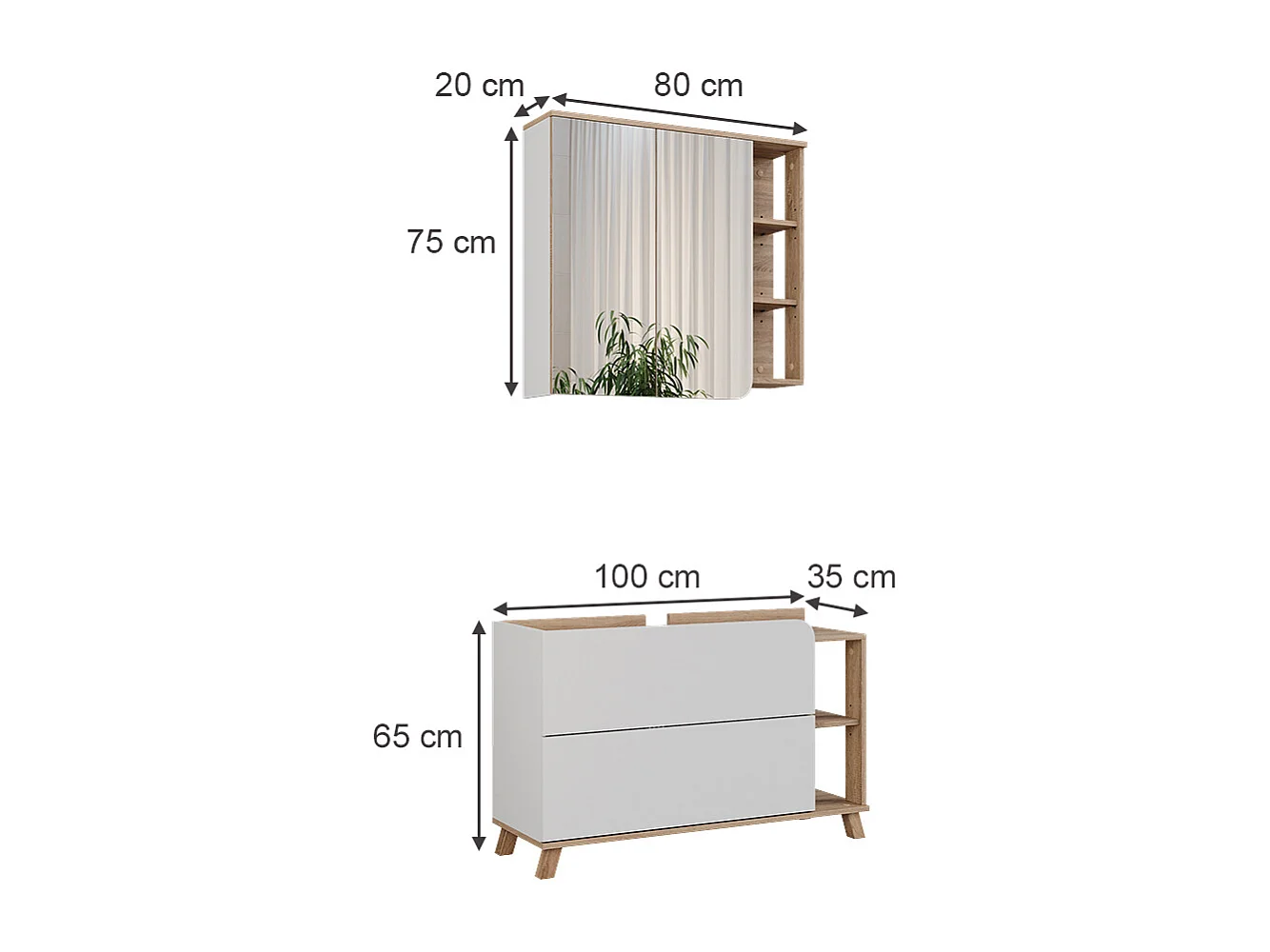 Meubles bain sonoma/blanc 100x35x65 karen