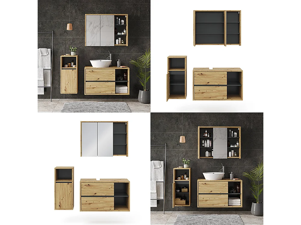 Set mobili bagno rovere artigianale 60x45x100 viola