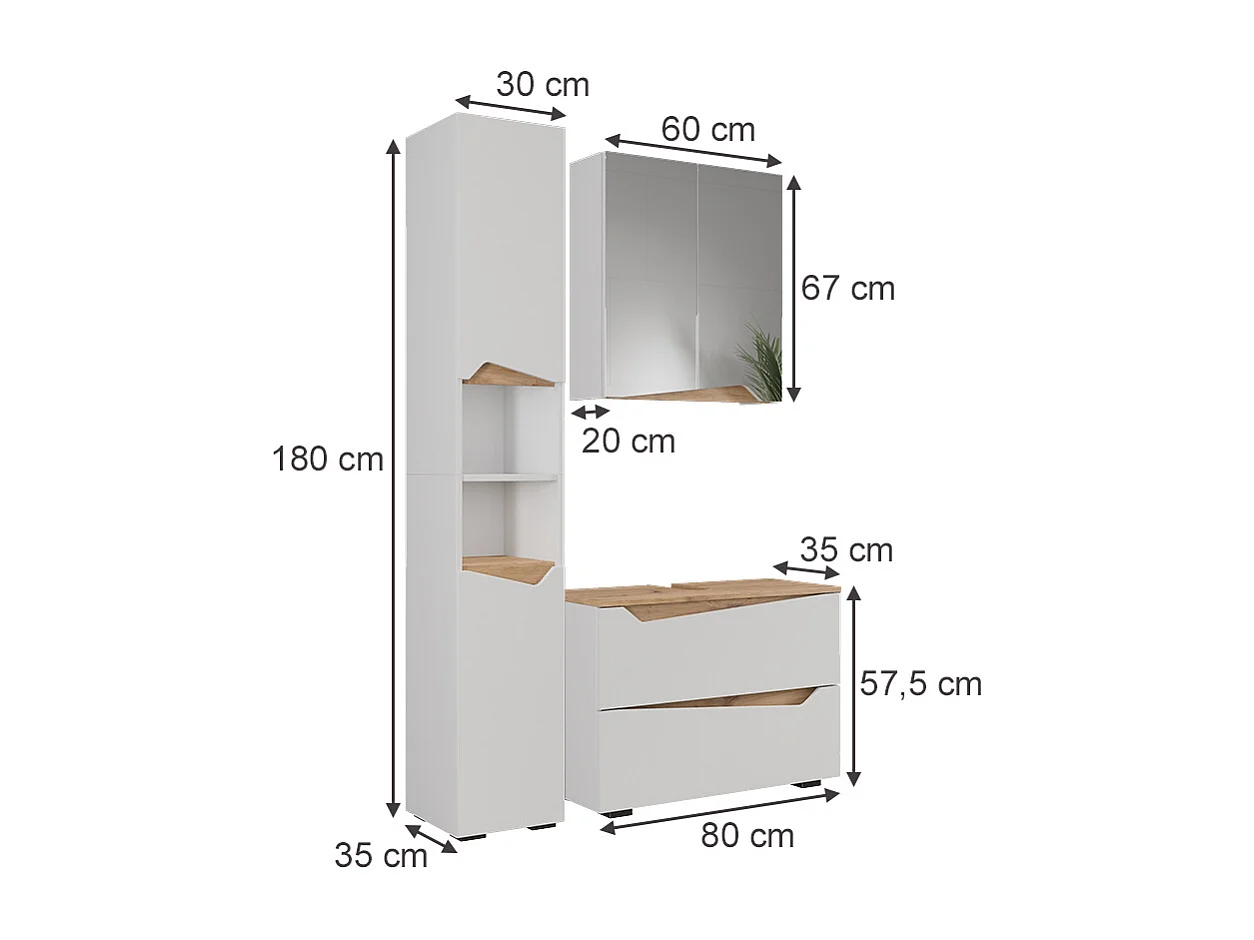 Meubles bain blanc 80x35x57.5 marelle