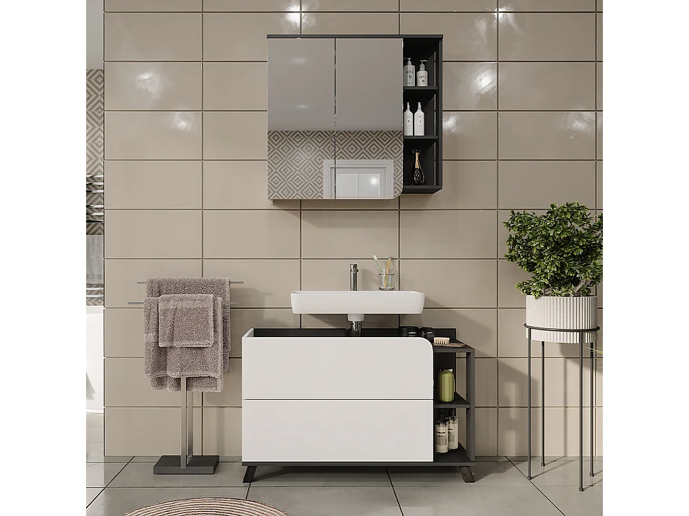 Conjunto de muebles de baño antracita/blanco 100x35x65 karen