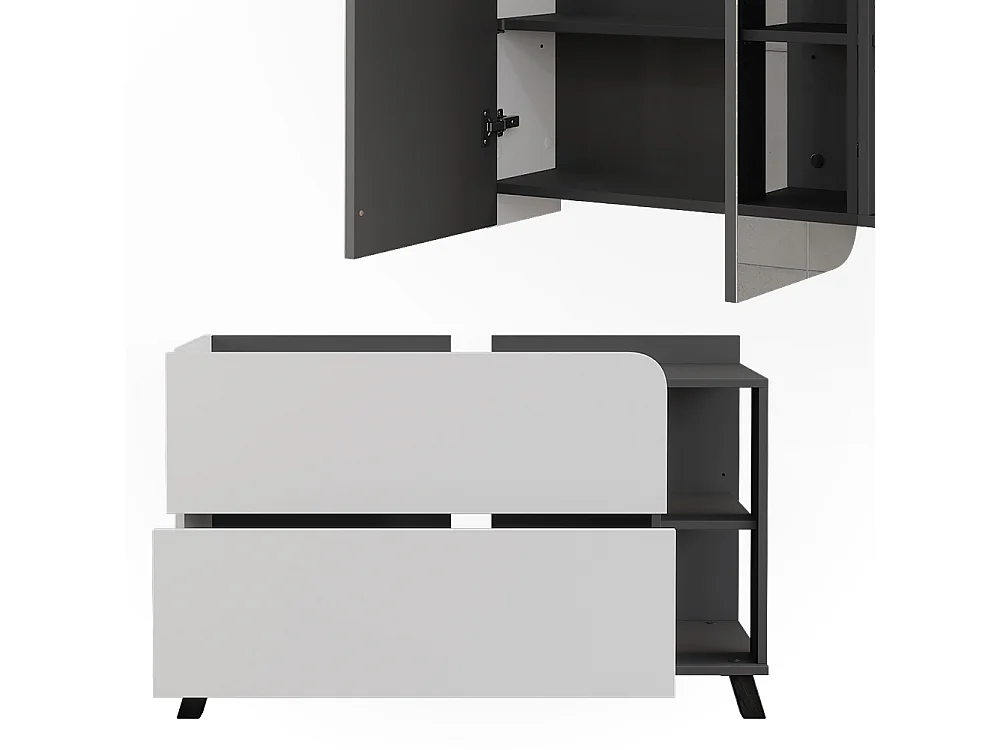 Conjunto de muebles de baño antracita/blanco 100x35x65 karen