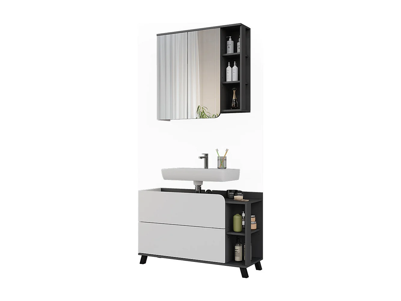 Ensemble de meubles de salle de bain anthracite/blanc 100x35x65 karen