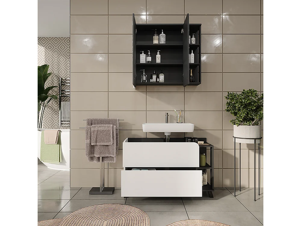 Ensemble de meubles de salle de bain anthracite/blanc 100x35x65 karen