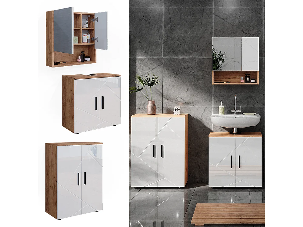 Badmöbel-Set weiß hochglanz/goldkraft eiche 80x41x58.6 irma