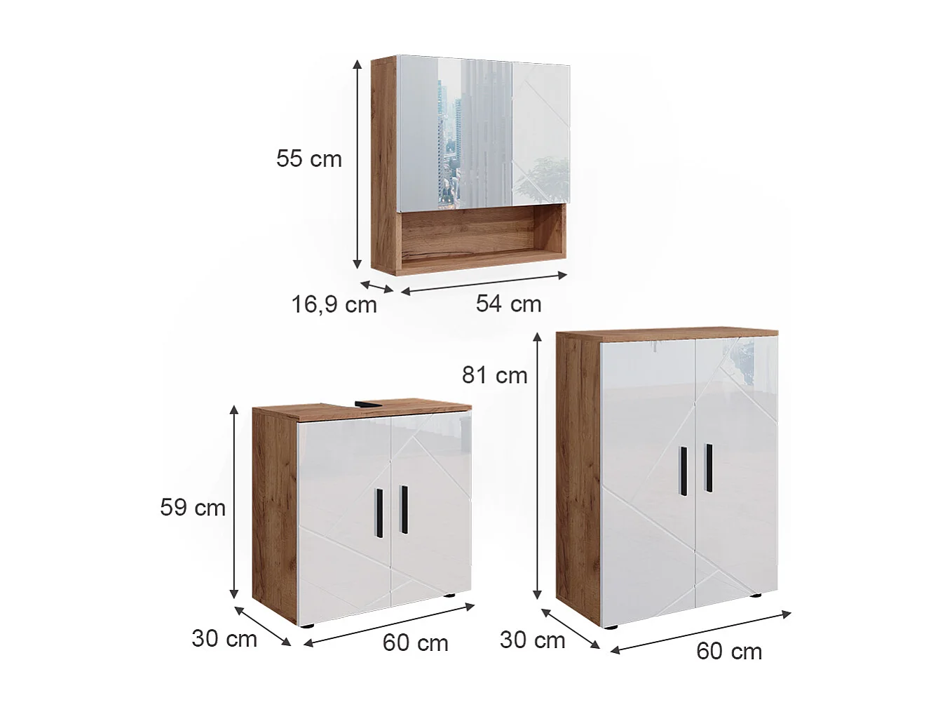 Badmöbel-Set weiß hochglanz/goldkraft eiche 80x41x58.6 irma
