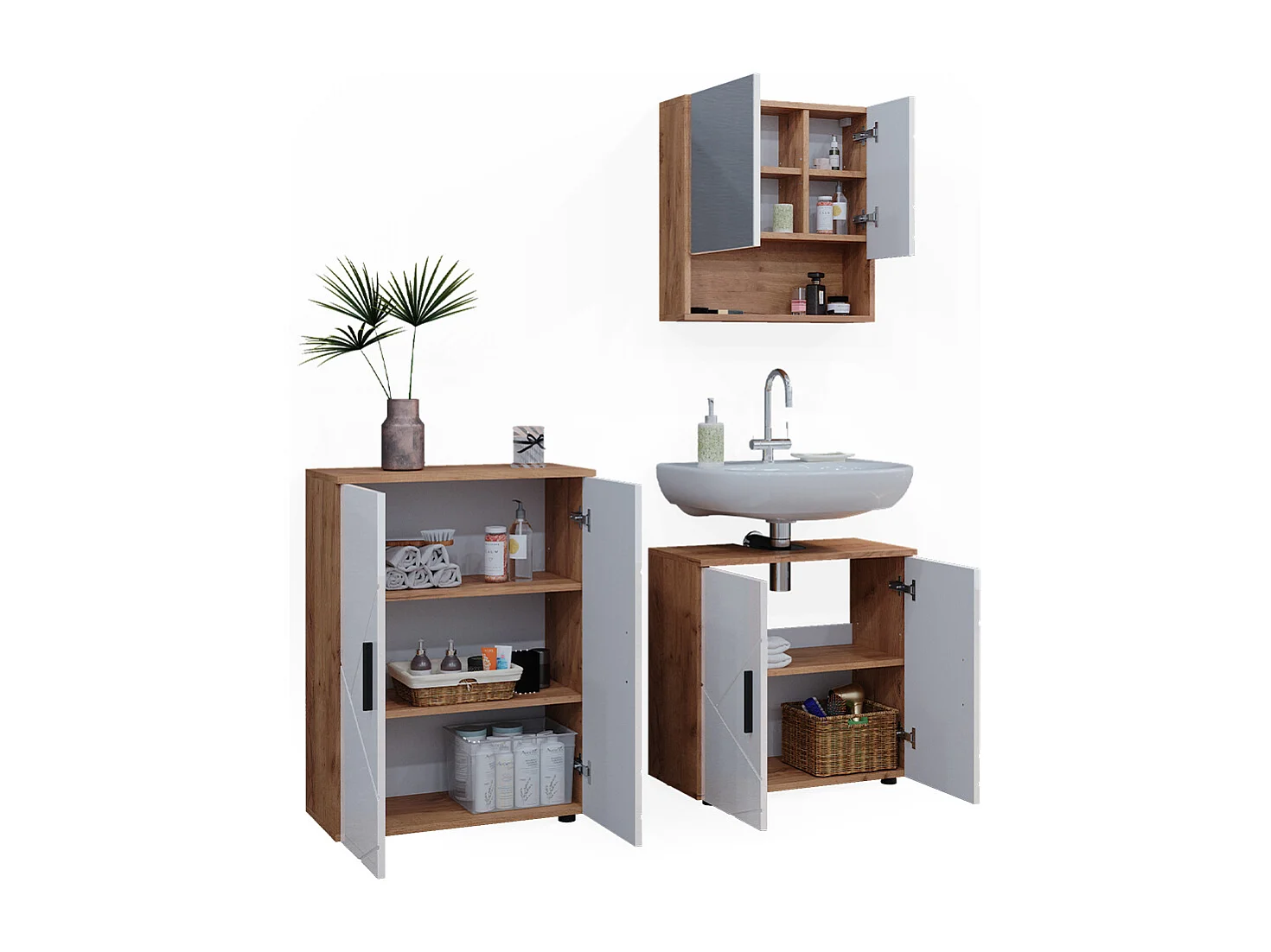 Badmöbel-Set weiß hochglanz/goldkraft eiche 80x41x58.6 irma