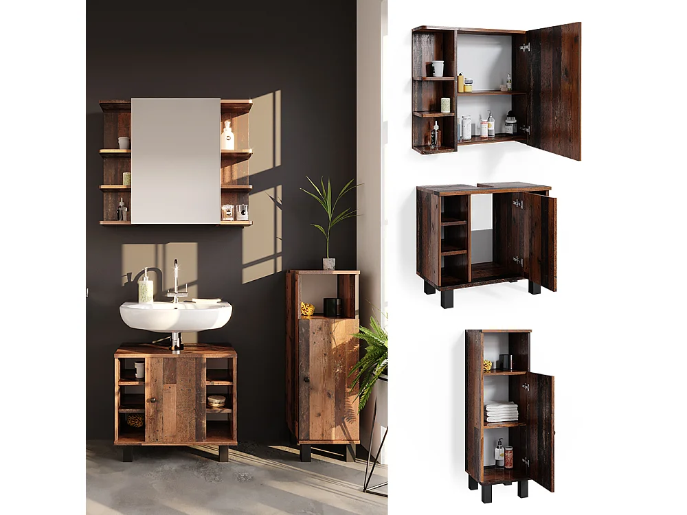 Meubles bain chêne rustique 60x32x54 fynn