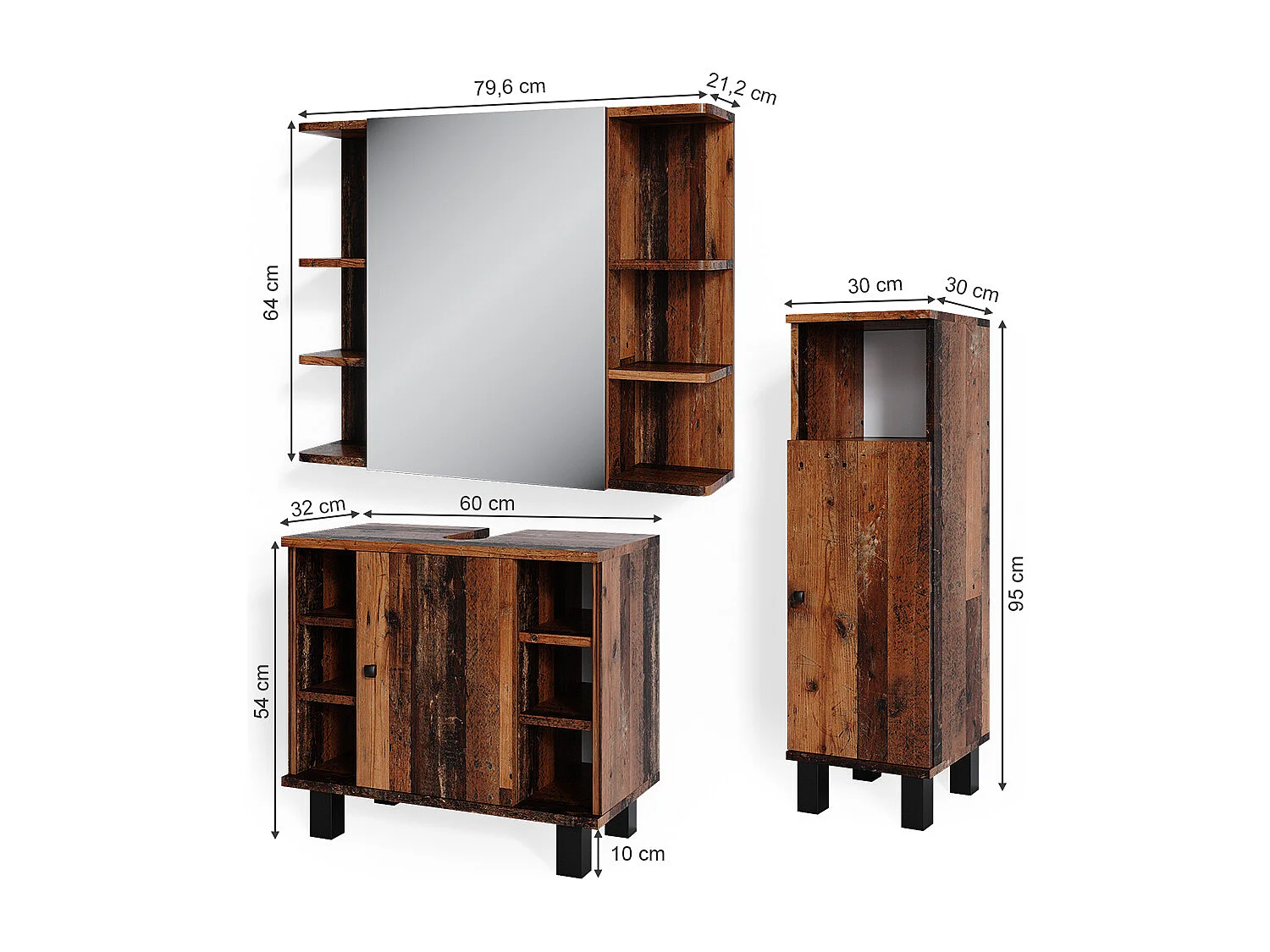 Meubles bain chêne rustique 60x32x54 fynn