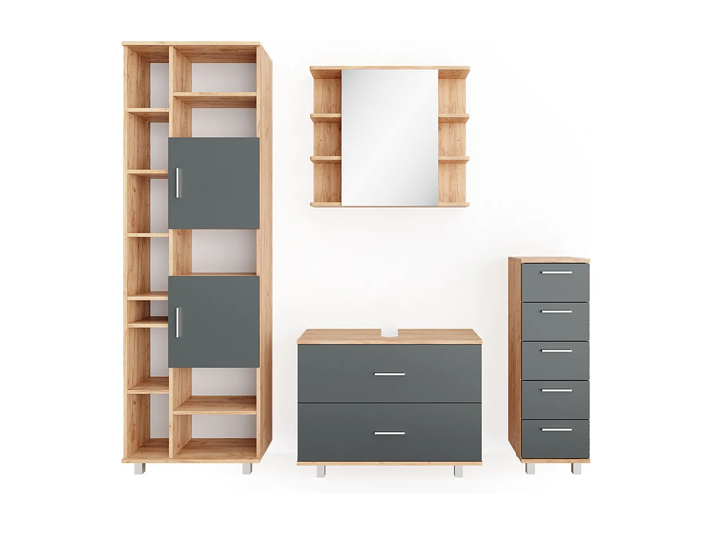 Badmöbel-Set anthrazit/goldkraft eiche 80.2x33x60.8 ilias