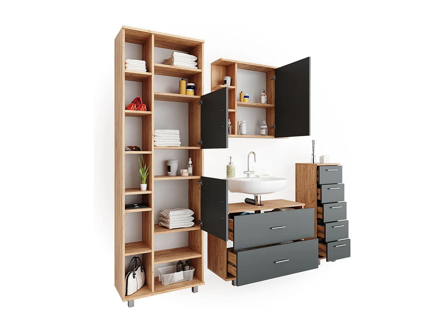 Badmöbel-Set anthrazit/goldkraft eiche 80.2x33x60.8 ilias