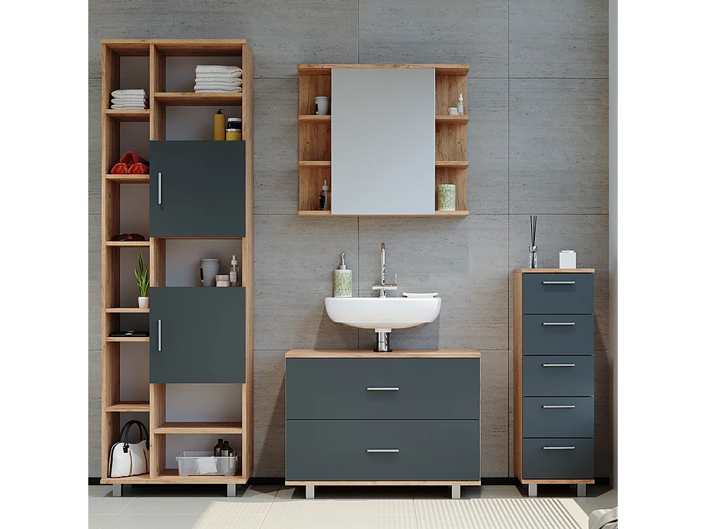 Meubles bain anthracite/chêne doré 80.2x33x60.8 ilias