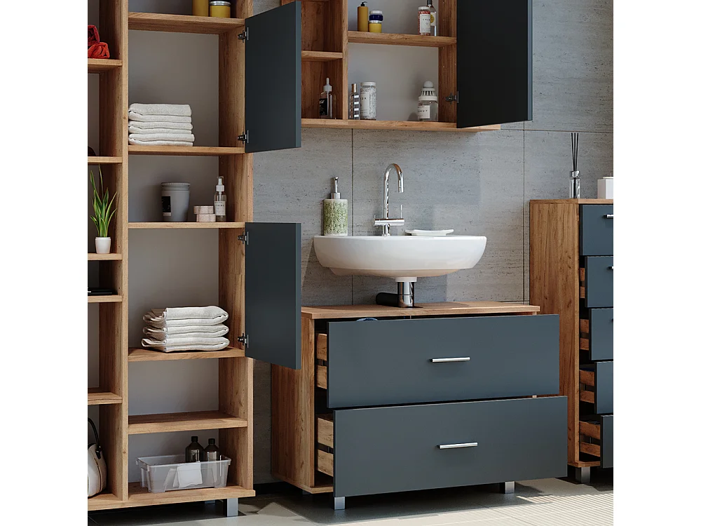 Meubles bain anthracite/chêne doré 80.2x33x60.8 ilias