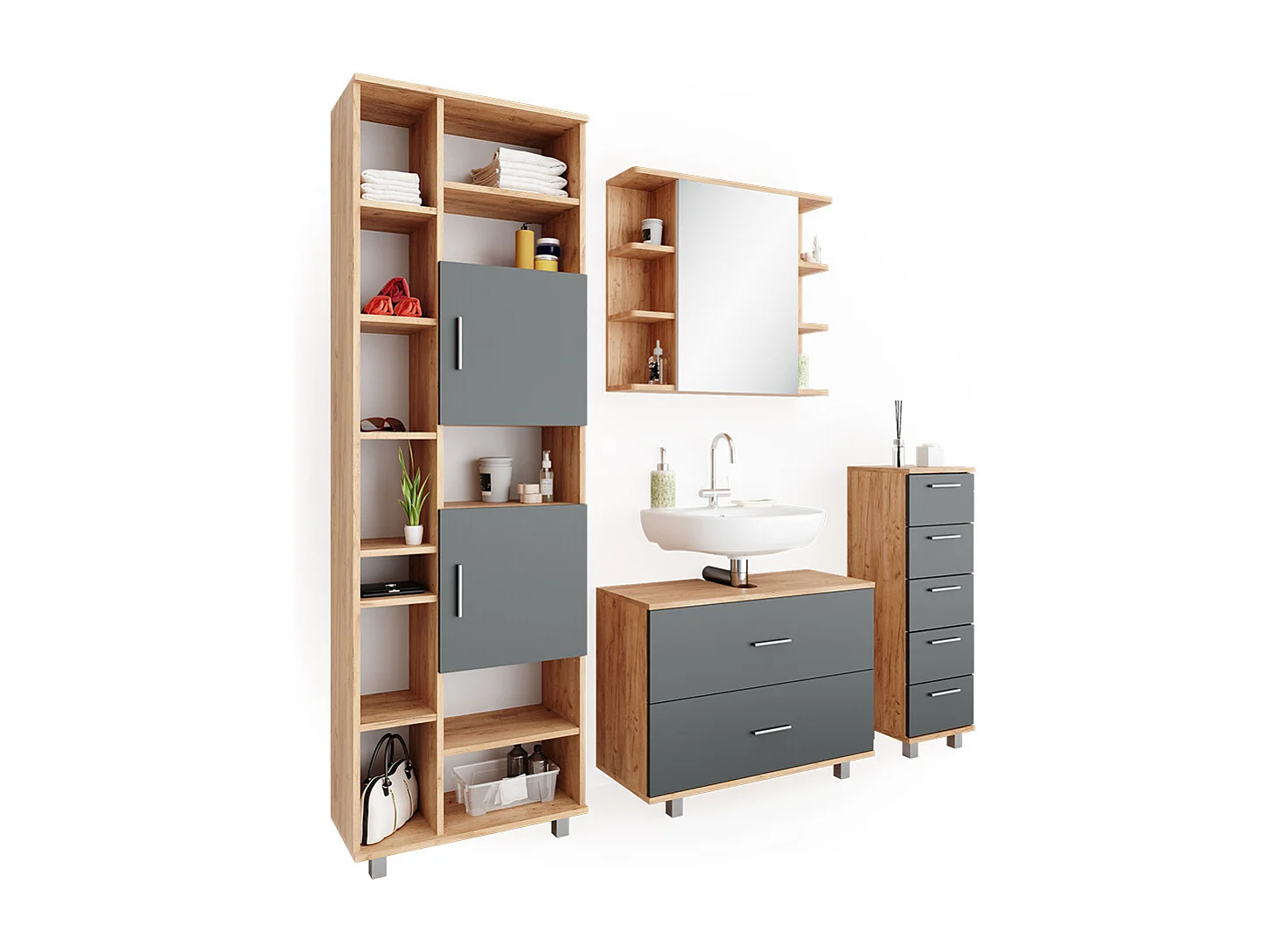 Meubles bain anthracite/chêne doré 80.2x33x60.8 ilias