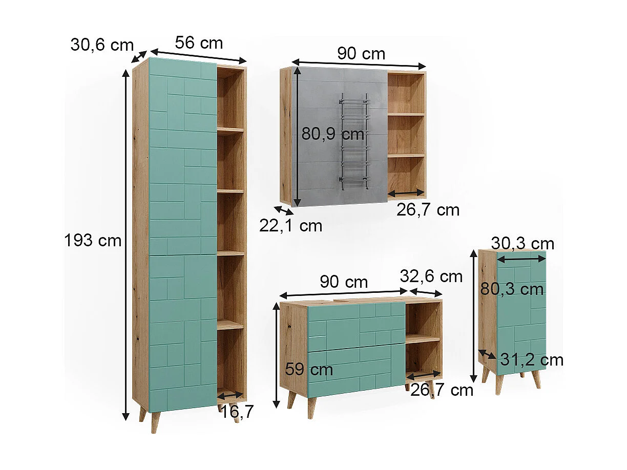 Meubles bain vert menthe 90x32x59 rudi