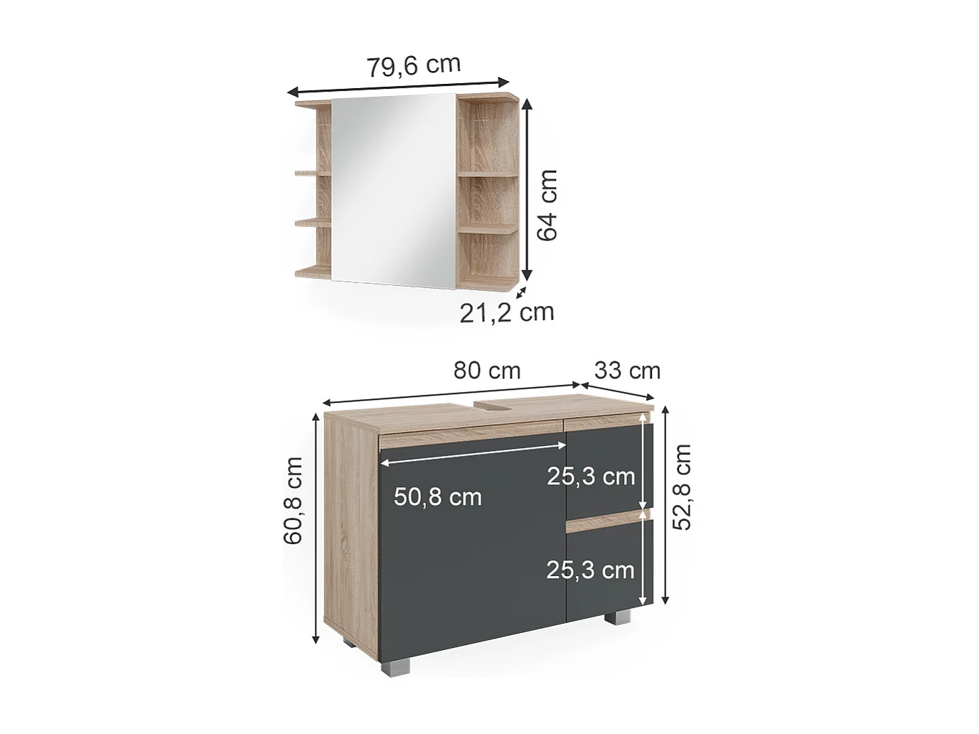 Badmöbel-Set sonoma 80x33x60 j-shape