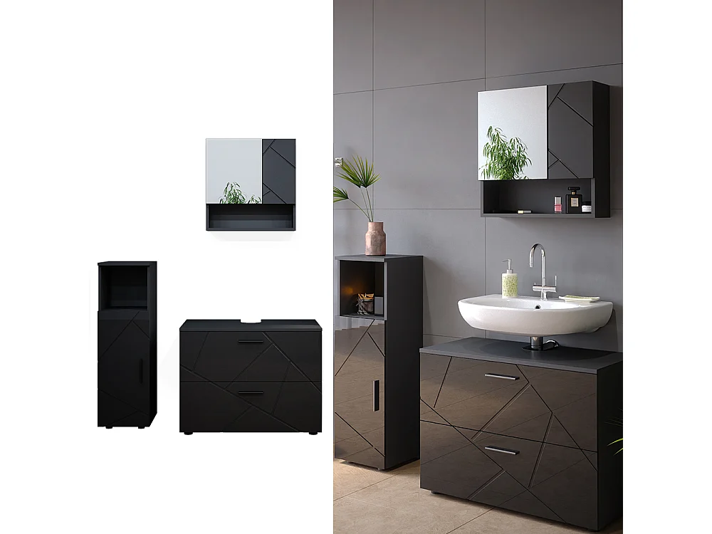 Conjunto de muebles de baño antracita alto brillo 80x41x58.6 irma