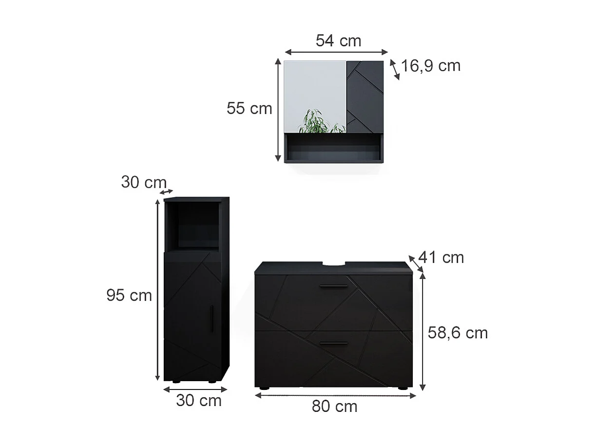 Meubles bain anthracite haute brillance 80x41x58.6 irma