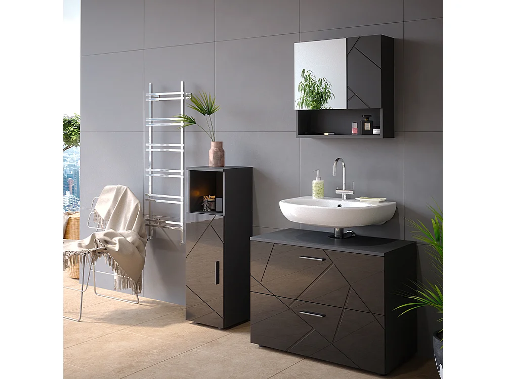 Meubles bain anthracite haute brillance 80x41x58.6 irma