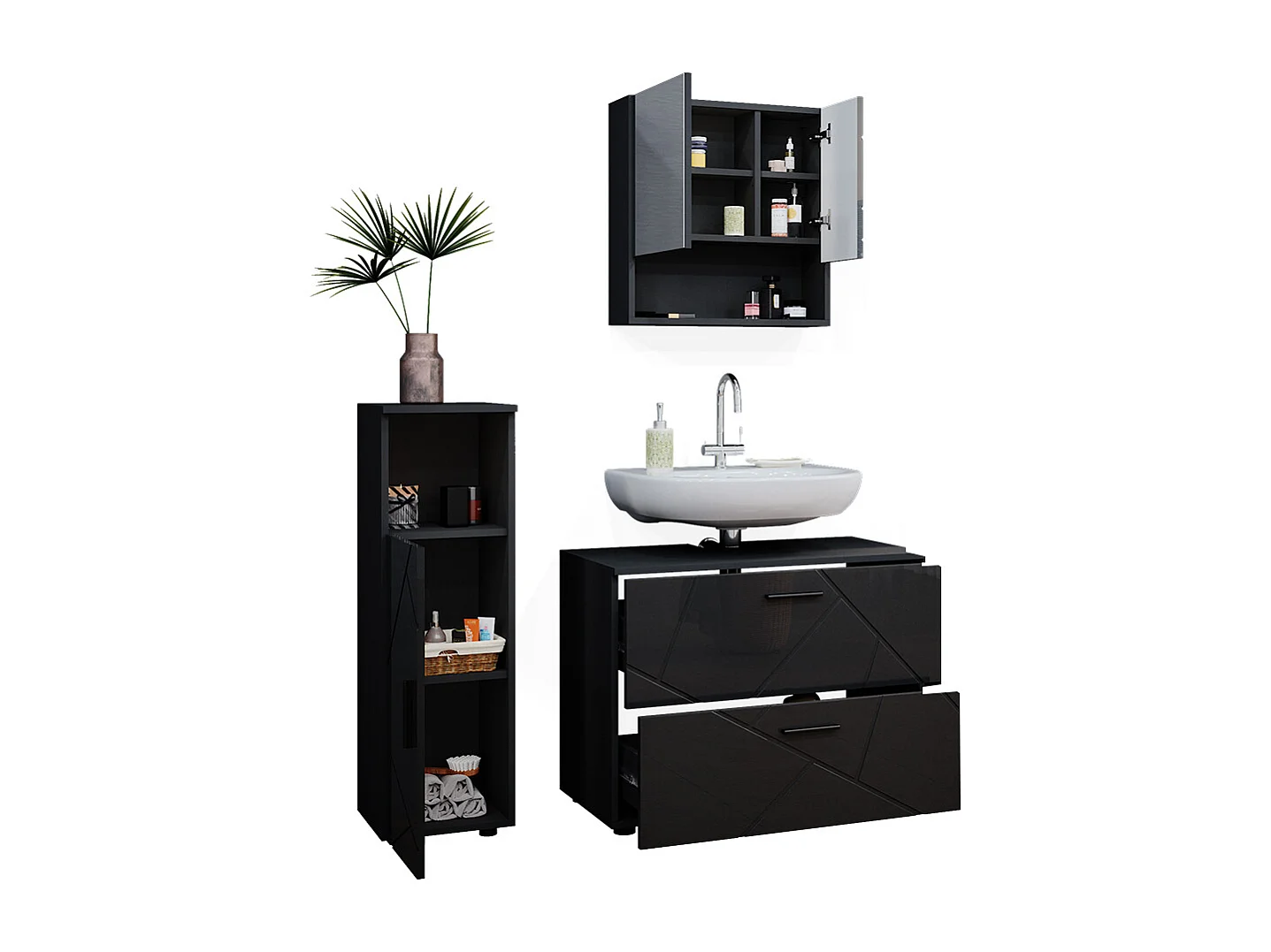 Meubles bain anthracite haute brillance 80x41x58.6 irma