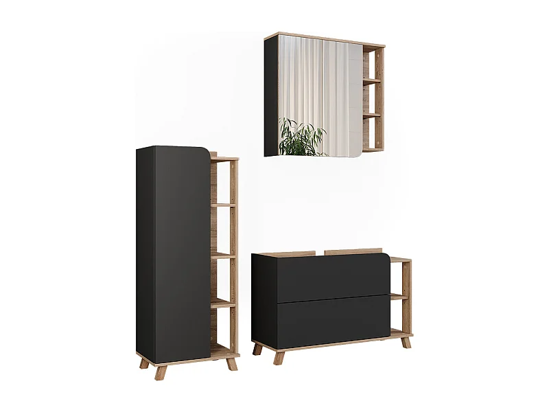 Badmöbel-Set sonoma/anthrazit 100x35x65 karen