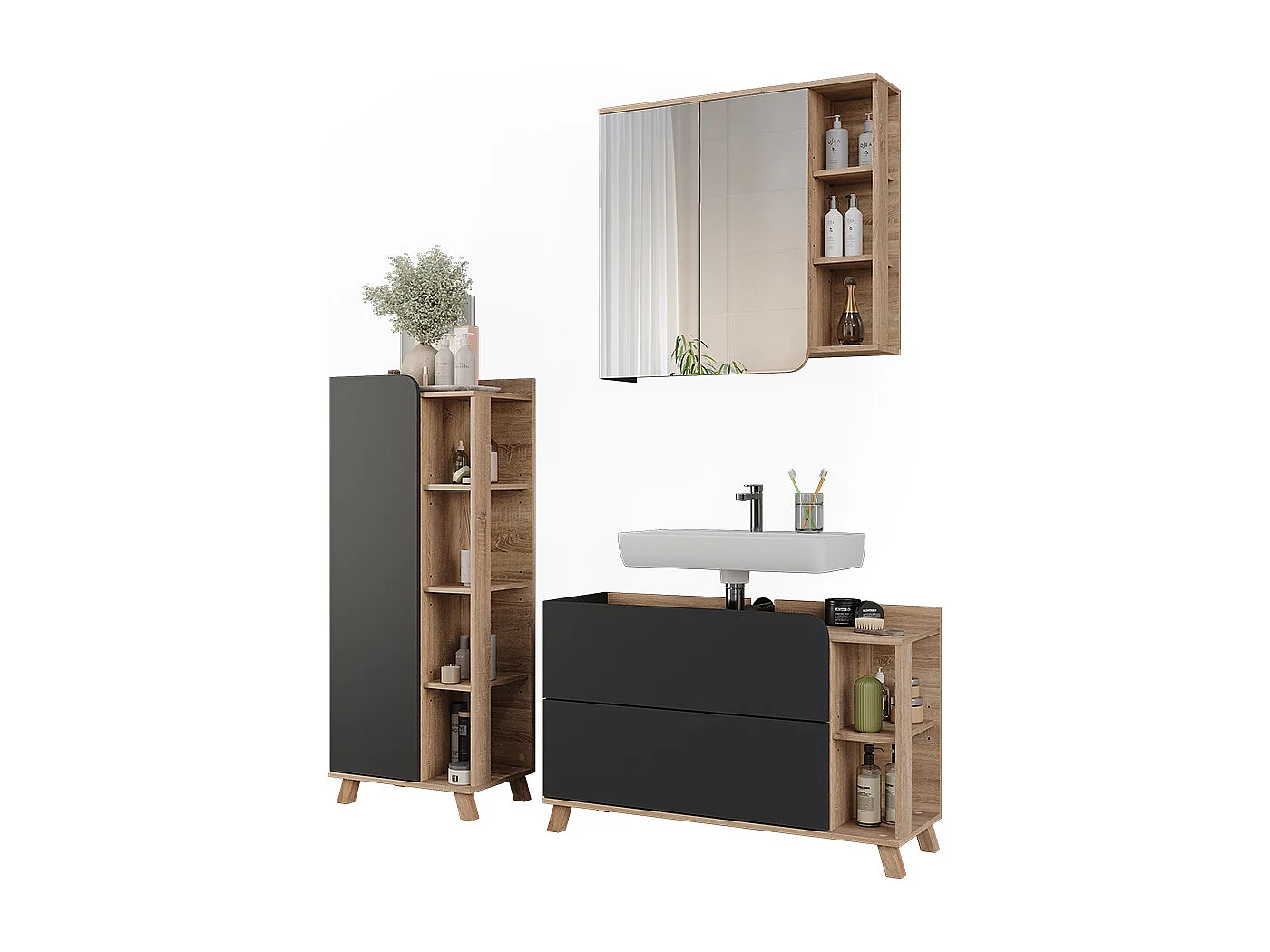 Conjunto de muebles de baño sonoma/antracita 100x35x65 karen