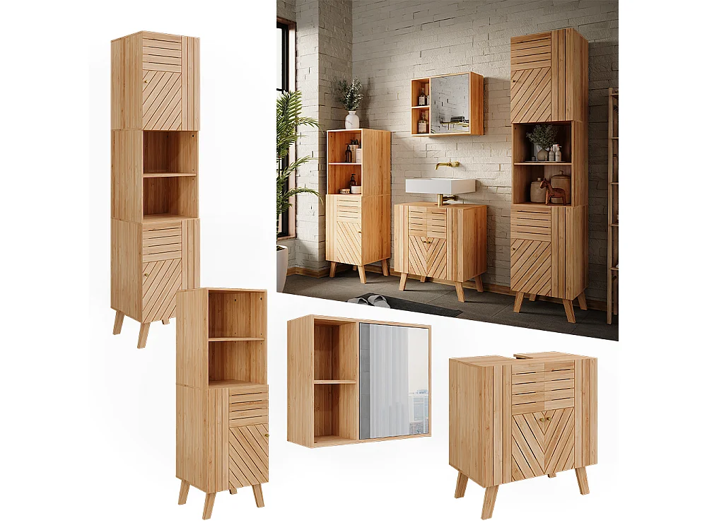 Set di mobili da bagno bambù 60x36x65 lucie